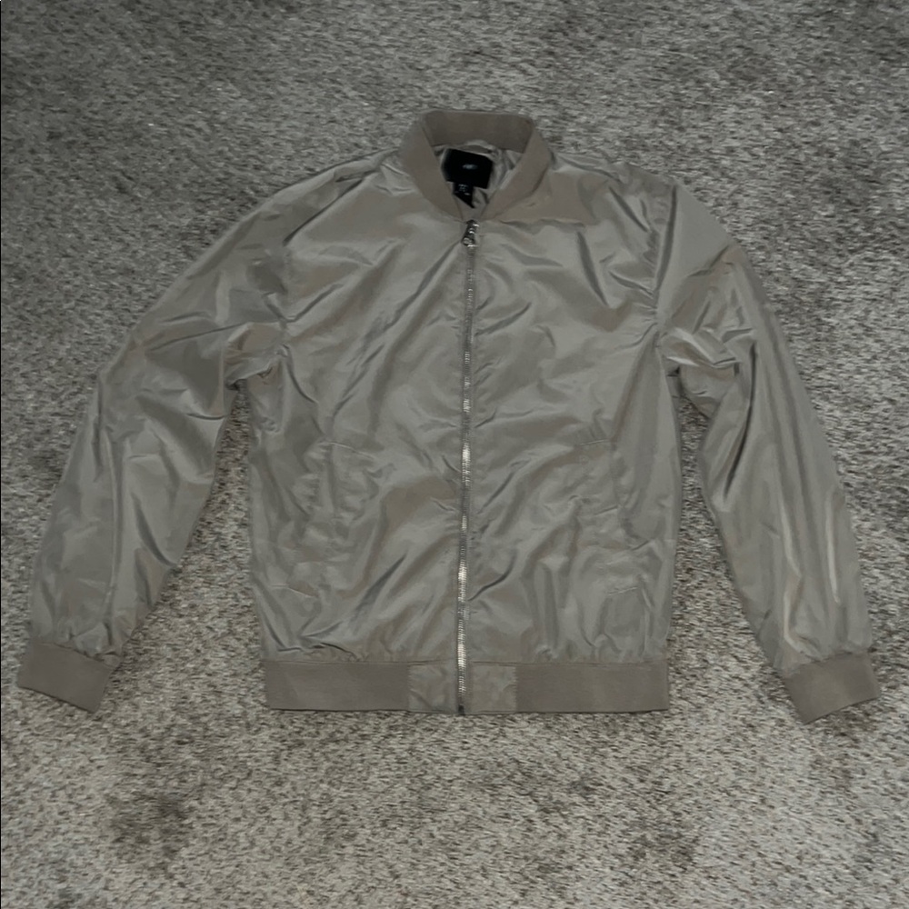 H&M Tan Bomber Jacket with Elastic Cuffs and Stand-Up Collar